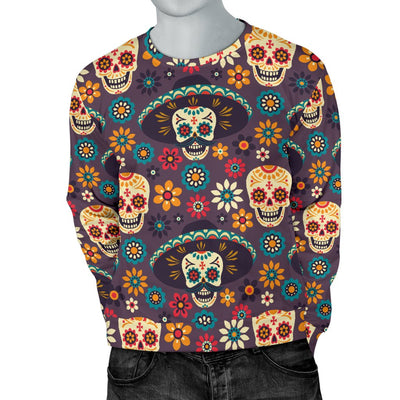 Sugar Skull Mexican Pattern Men Crewneck Sweatshirt