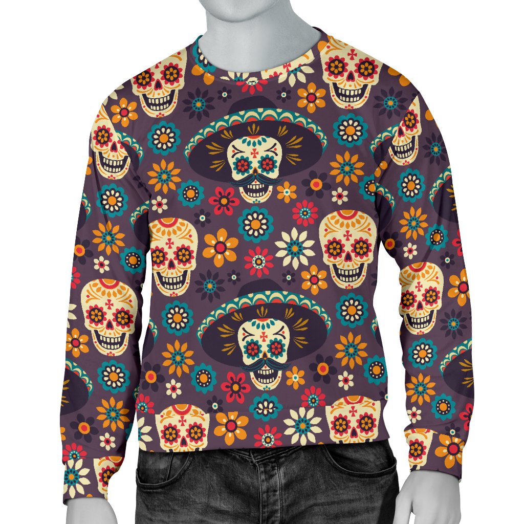 Sugar Skull Mexican Pattern Men Crewneck Sweatshirt