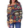 Sugar Skull Mexican Pattern Off Shoulder Sweatshirt