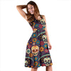 Sugar Skull Mexican Pattern Sleeveless Mini Dress