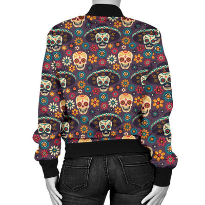 Sugar Skull Mexican Pattern Women Casual Bomber Jacket