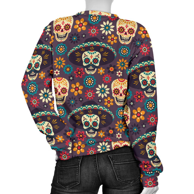 Sugar Skull Mexican Pattern Women Crewneck Sweatshirt