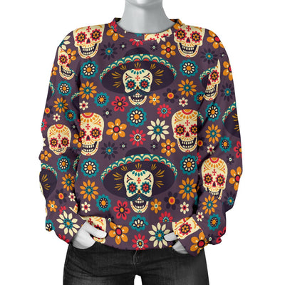 Sugar Skull Mexican Pattern Women Crewneck Sweatshirt