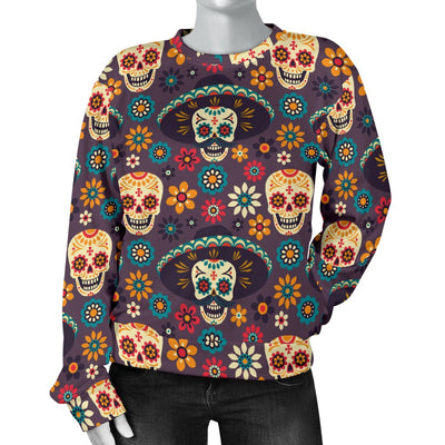 Sugar Skull Mexican Pattern Women Crewneck Sweatshirt