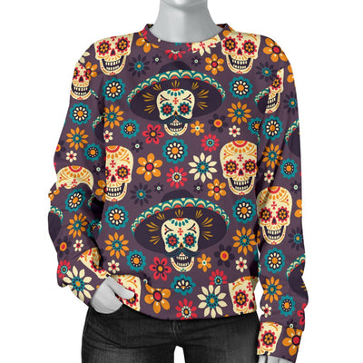 Sugar Skull Mexican Pattern Women Crewneck Sweatshirt