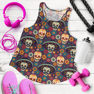 Sugar Skull Mexican Pattern Women Racerback Tank Top