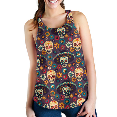 Sugar Skull Mexican Pattern Women Racerback Tank Top