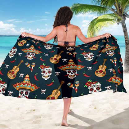 Sugar Skull Mexican Sarong Pareo Wrap