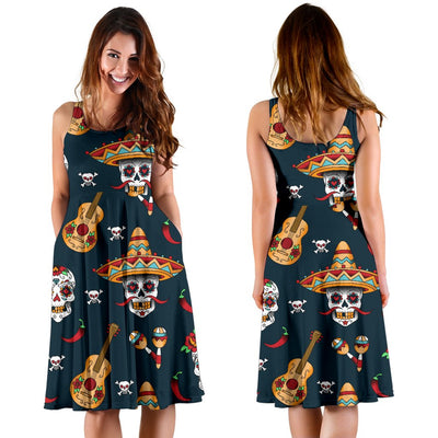 Sugar Skull Mexican Sleeveless Mini Dress