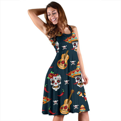 Sugar Skull Mexican Sleeveless Mini Dress