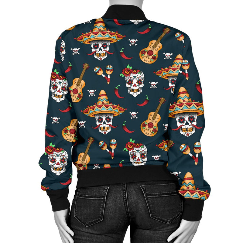 Sugar Skull Mexican Women Casual Bomber Jacket