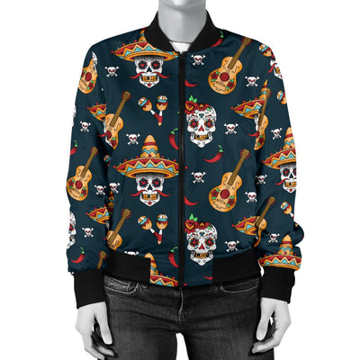 Sugar Skull Mexican Women Casual Bomber Jacket