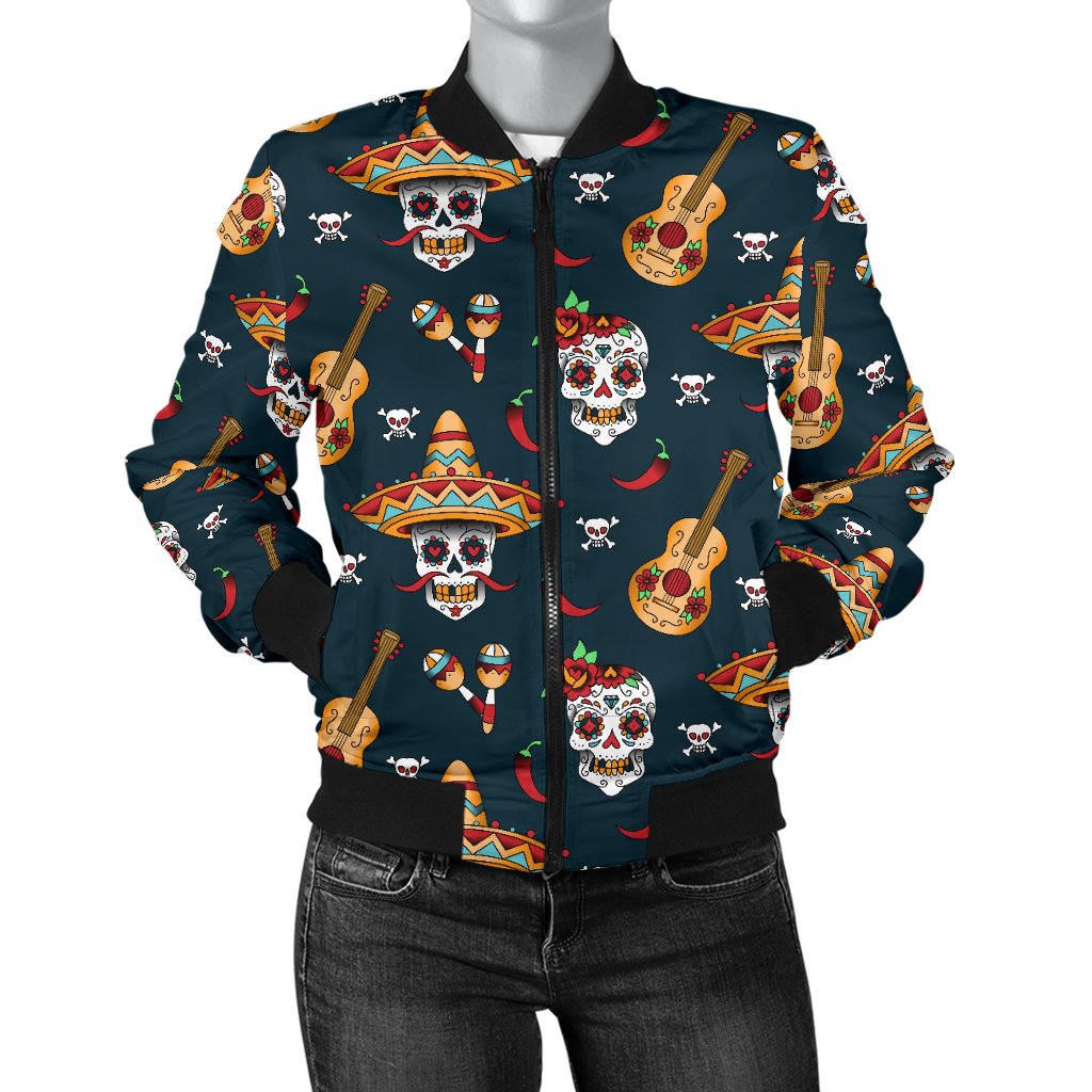 Sugar Skull Mexican Women Casual Bomber Jacket