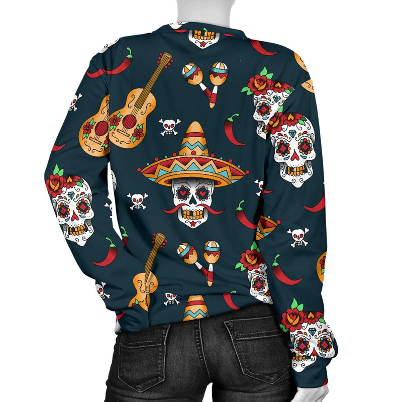 Sugar Skull Mexican Women Crewneck Sweatshirt