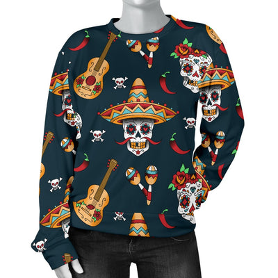 Sugar Skull Mexican Women Crewneck Sweatshirt