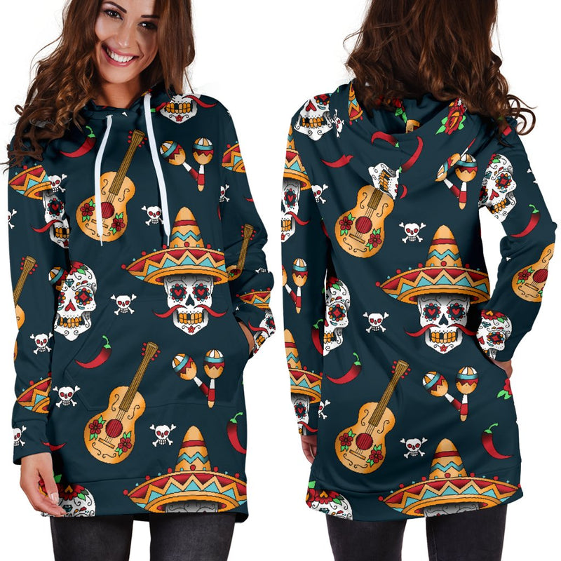 Sugar Skull Mexican Women Hoodie Dress