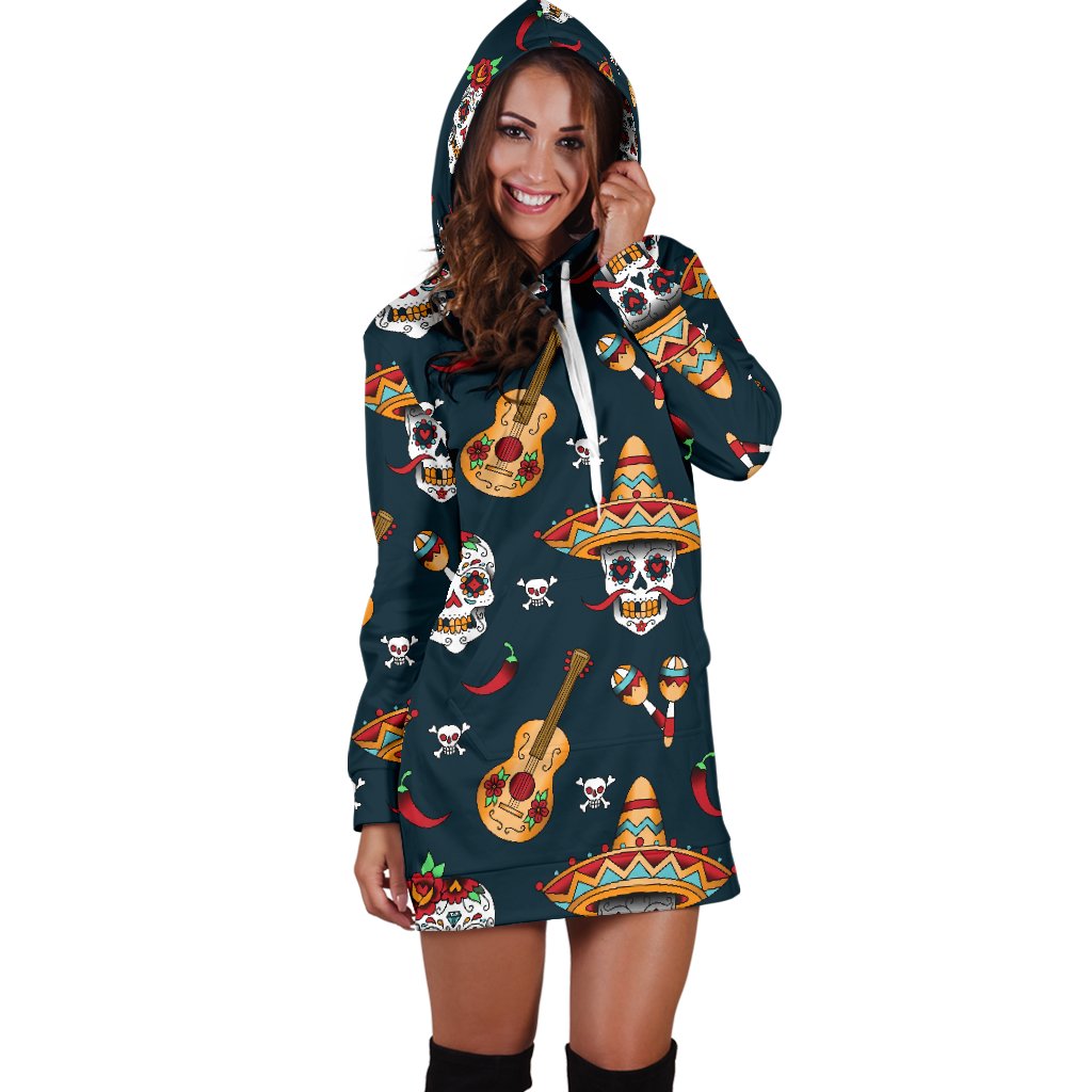 Sugar Skull Mexican Women Hoodie Dress