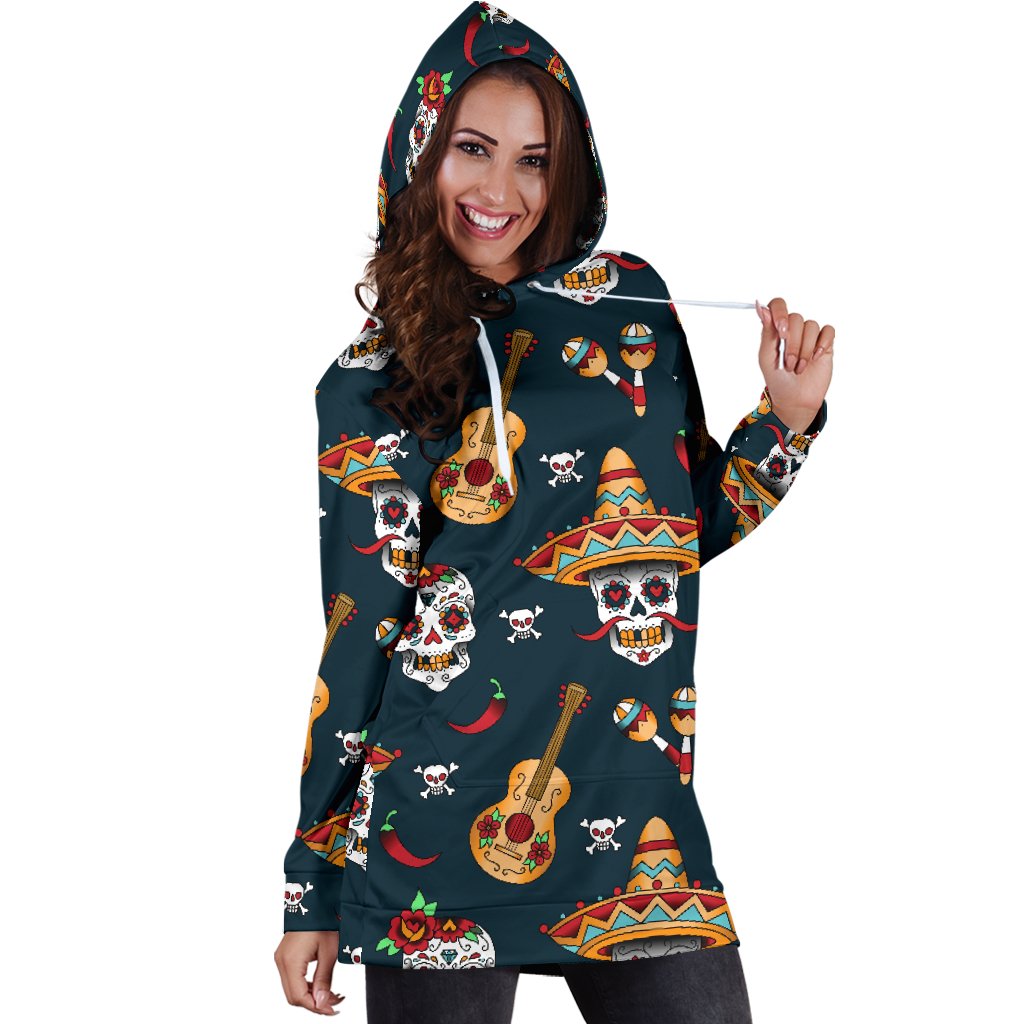 Sugar Skull Mexican Women Hoodie Dress