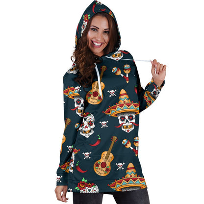 Sugar Skull Mexican Women Hoodie Dress