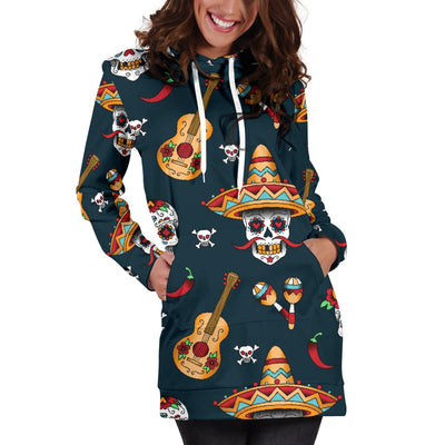 Sugar Skull Mexican Women Hoodie Dress