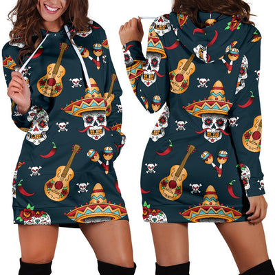 Sugar Skull Mexican Women Hoodie Dress