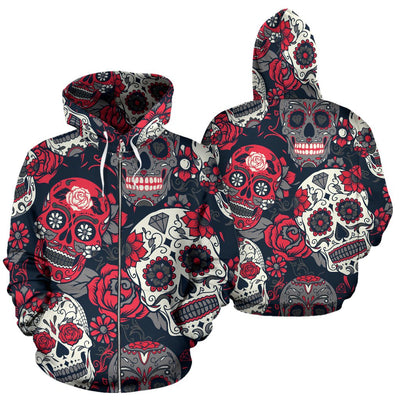 sugar skull Pattern All Over Zip Up Hoodie