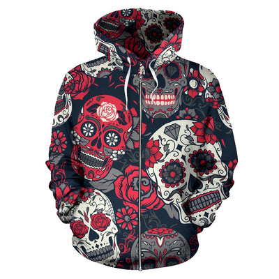 sugar skull Pattern All Over Zip Up Hoodie