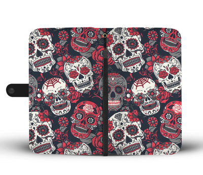 Sugar Skull Pattern Wallet Phone Case