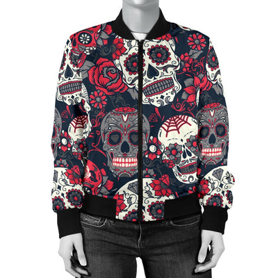 Sugar Skull Pattern Women Casual Bomber Jacket