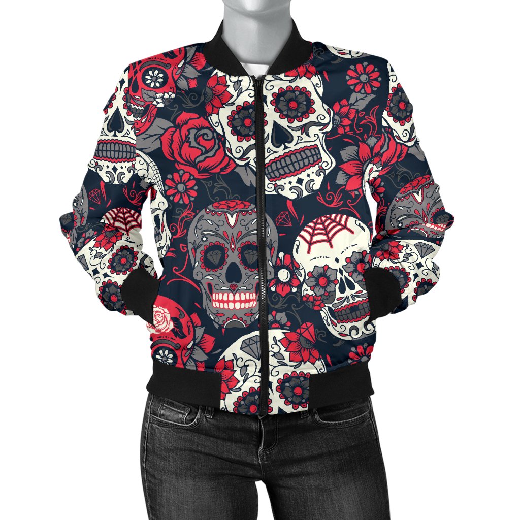 Sugar Skull Pattern Women Casual Bomber Jacket