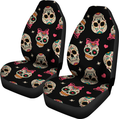 Sugar Skull Pink Bow Themed Print Universal Fit Car Seat Covers-JorJune