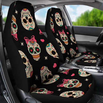 Sugar Skull Pink Bow Themed Print Universal Fit Car Seat Covers-JorJune