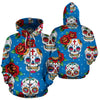 Sugar Skull Rose Pattern All Over Zip Up Hoodie