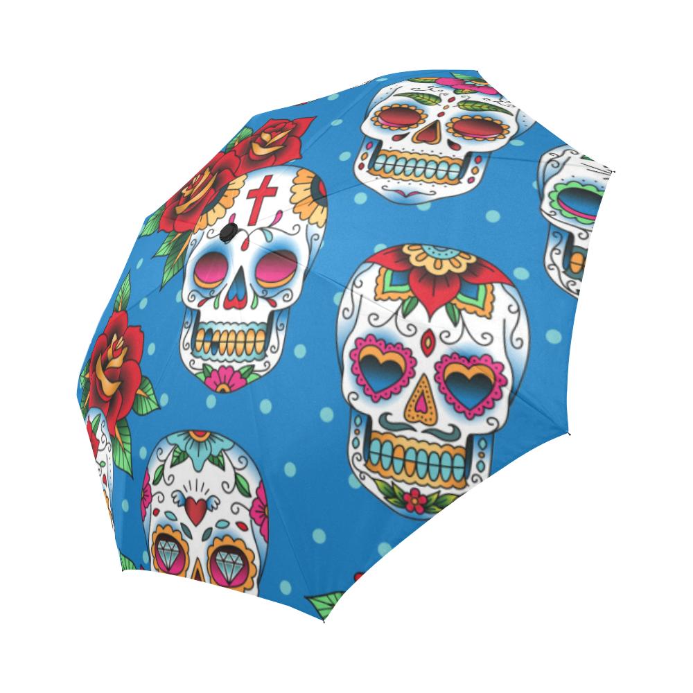 Sugar Skull Rose Pattern Automatic Foldable Umbrella