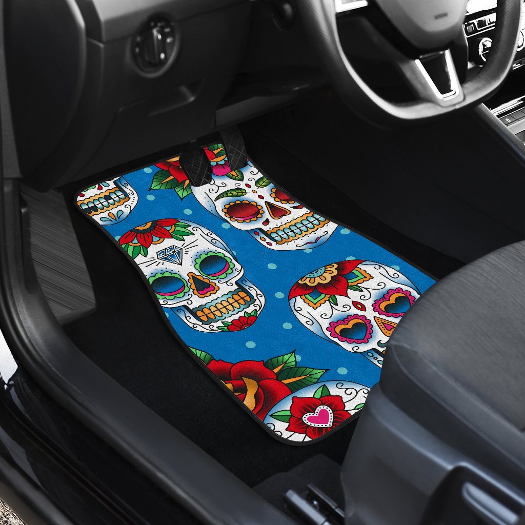 Sugar Skull Rose Pattern Car Floor Mats