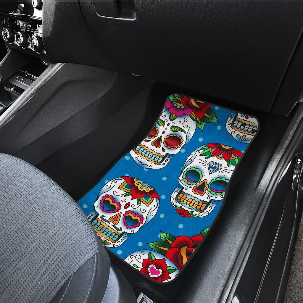 Sugar Skull Rose Pattern Car Floor Mats