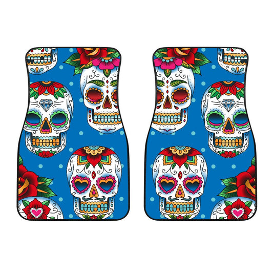 Sugar Skull Rose Pattern Car Floor Mats