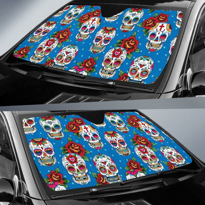 Sugar Skull Rose Pattern Car Sun Shade-JorJune