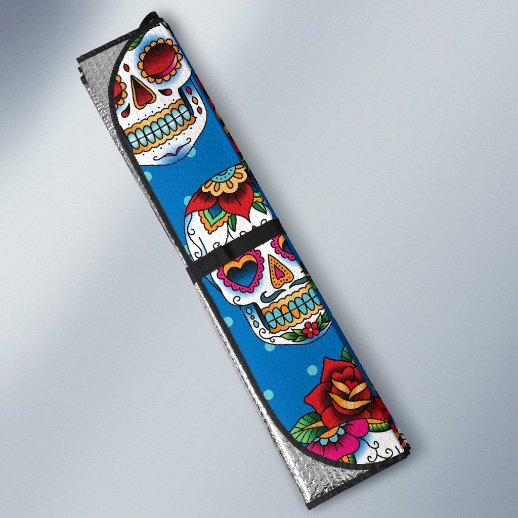 Sugar Skull Rose Pattern Car Sun Shade-JorJune