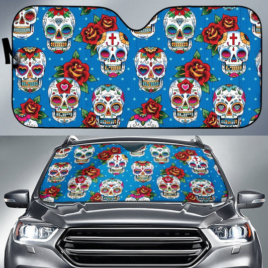 Sugar Skull Rose Pattern Car Sun Shade-JorJune