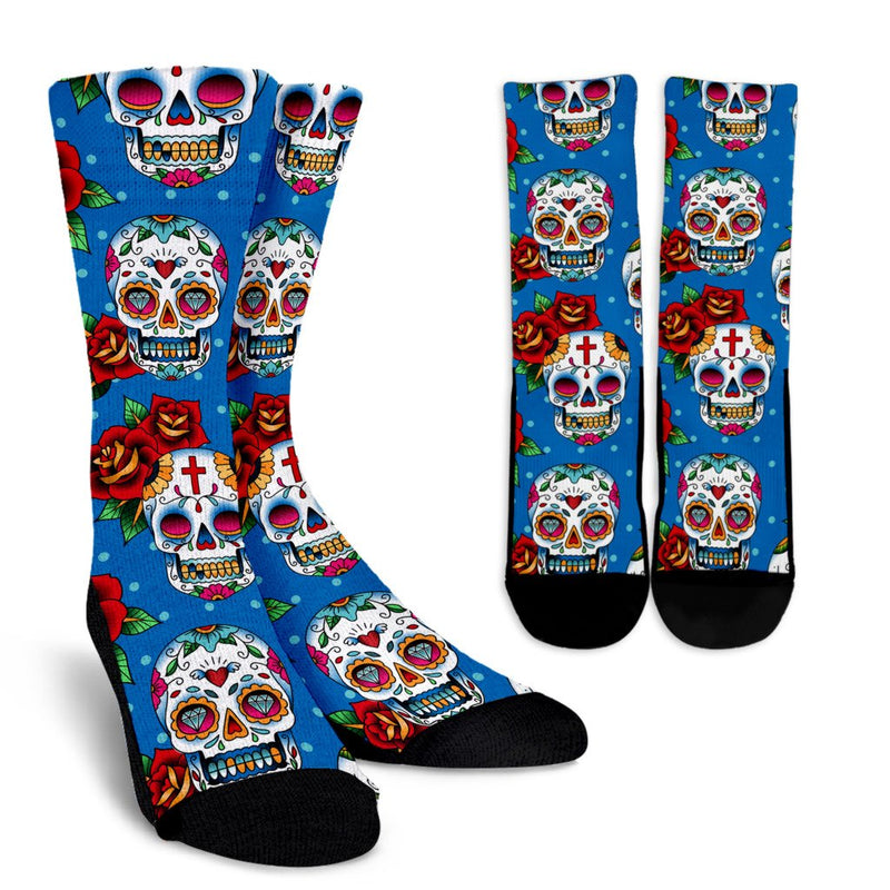 Sugar Skull Rose Pattern Crew Socks