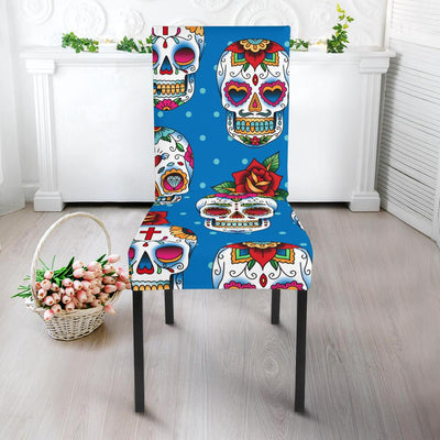 Sugar Skull Rose Pattern Dining Chair Slipcover-JORJUNE.COM