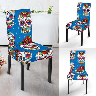 Sugar Skull Rose Pattern Dining Chair Slipcover-JORJUNE.COM