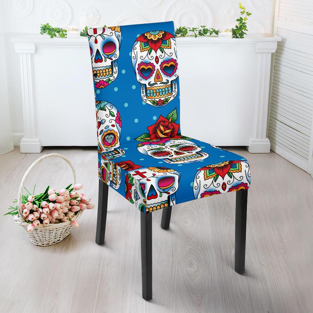 Sugar Skull Rose Pattern Dining Chair Slipcover-JORJUNE.COM