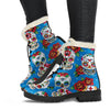 Sugar Skull Rose Pattern Faux Fur Leather Boots