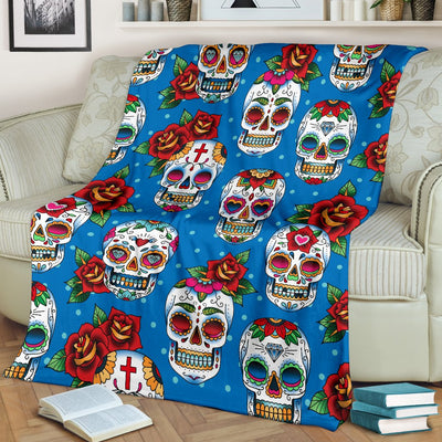 Sugar Skull Rose Pattern Fleece Blanket