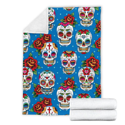 Sugar Skull Rose Pattern Fleece Blanket