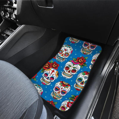 Sugar Skull Rose Pattern Front and Back Car Floor Mats