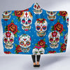 Sugar Skull Rose Pattern Hooded Blanket-JORJUNE.COM