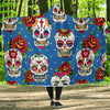 Sugar Skull Rose Pattern Hooded Blanket-JORJUNE.COM